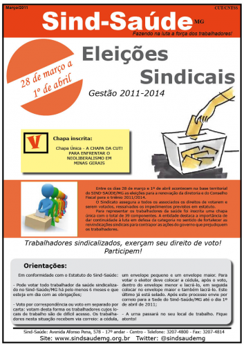 Eleições para diretoria do Sind-Saúde/MG - Gestão 2011-2014 